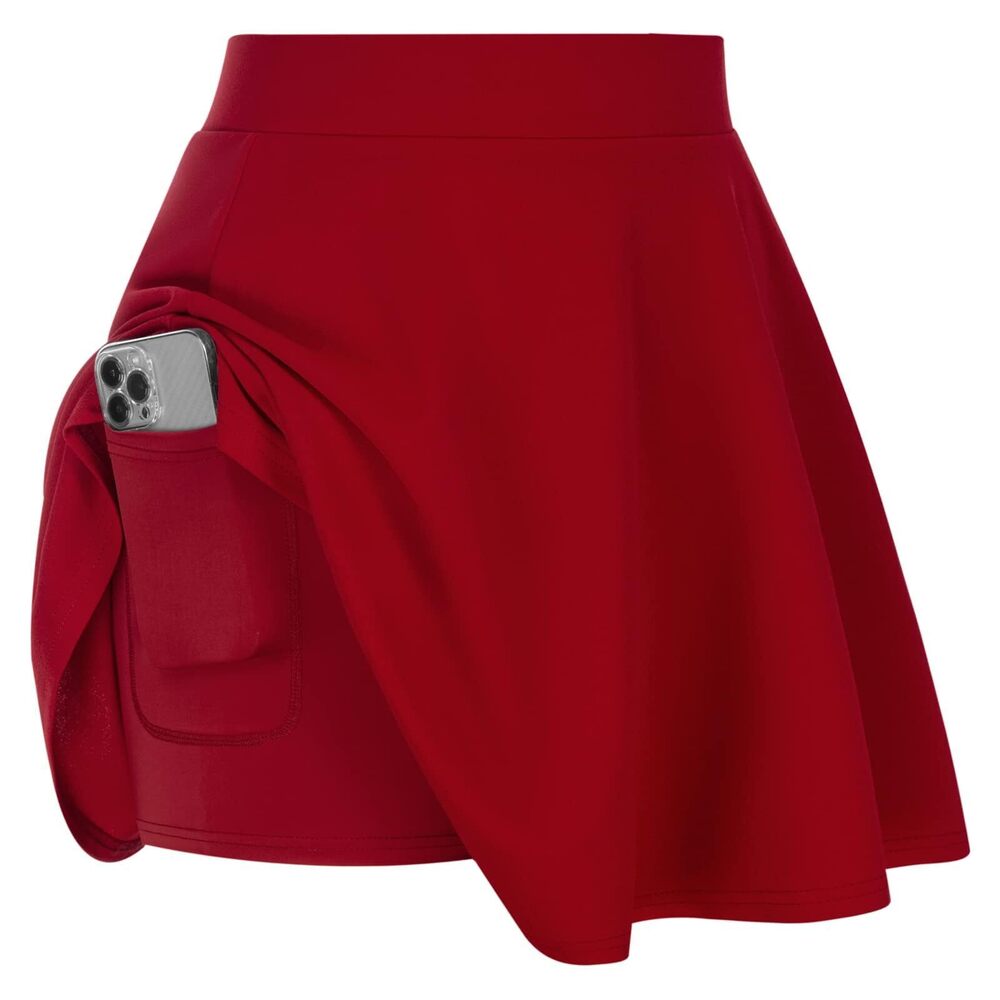 8356 Plus Size Red Skater Skirt Pleated A-line High Waist Elastic Lining